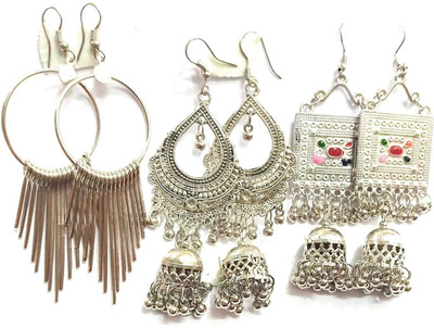 JMBW INTERNATIONAL JMBW DROPS & DNAGLERS EARR COMBO OF 3 PAIRS Agate Alloy Drops & Danglers