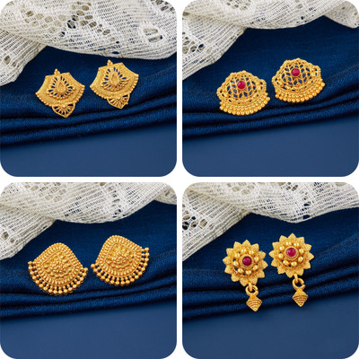 LaChoiceIt Pack of 4 Pair Traditional Gold Pleted Earring Collection Brass Earring Set