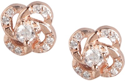 ZAVYA 925 Sterling Silver Floral Rose Gold Plated Elegance Cubic Zirconia Sterling Silver Stud Earring