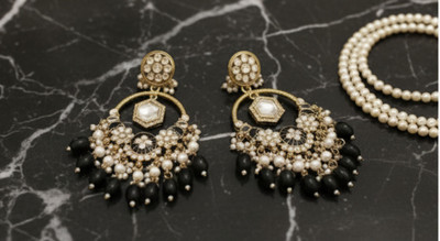DHVANI Regal Charm Pearl & Ruby Drop Earrings Pearl Alloy Chandbali Earring