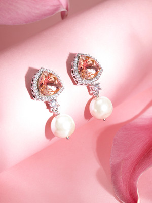 RUBANS Rubans Silver-Plated Cubic Zirconia Teardrop Shaped Drop Earrings Zircon Brass Drops & Danglers