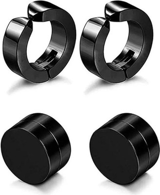 Jagsun Magnetic Non Piercing Earrings Man Punk Style Round Black Clip Stud Men(2pair) Cubic Zirconia Stainless Steel, Metal, Brass Stud Earring, Magnetic Earring