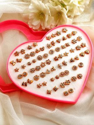 DIVINE 36 Pairs Gold White stones with Heart Box for Girls, Women(1 Box) Plastic Stud Earring