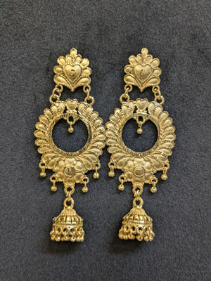 SHAHINGOLD Golden Earring With Jhumka Brass Ear Thread