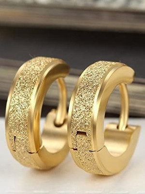 HOUSEOFTRENDZZ Round Matte Finish Punk Rock Frosting Glitter Stud Hoop Earrings Stainless Steel Hoop Earring