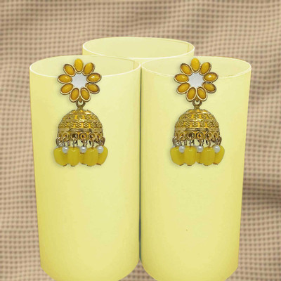 Fashion Fusion Fashion Fusion Gold Plated Yellow Beads Alloy Jhumki Earring