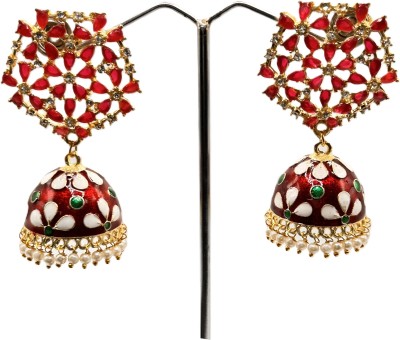 Mavliyan Exports Trending Contemporary Gold Plated Maroon Red Colour Jhumka for girls & women Cubic Zirconia, Pearl Alloy Jhumki Earring, Drops & Danglers, Stud Earring