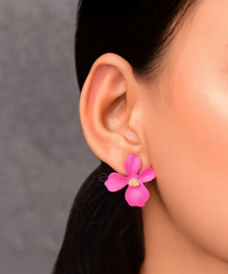 BlueShine Korean Beautiful Pink Flower Stud Earring Stylish for Women & Girls Party Wear Alloy Stud Earring