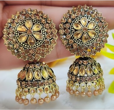 JMBW INTERNATIONAL Designer golden Jhumka earrings Beads Alloy Jhumki Earring