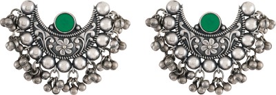 Teejh Teejh Harini Dark Green Silver Oxidised Earrings Alloy Stud Earring