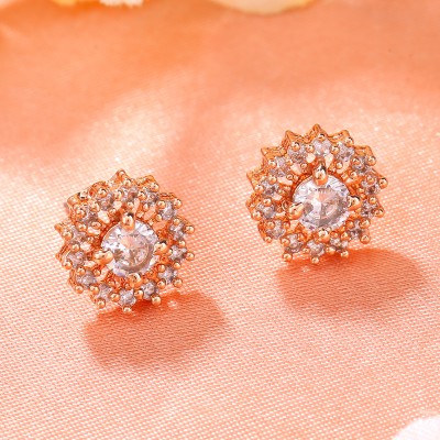 Estele Rose Gold Plated Cubic Zirconia Brass Stud Earring