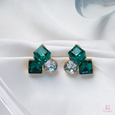 studio devishq Emerald Green Geometric Crystal Stud Earrings Alloy Stud Earring