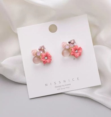 BlueShine Korean Monalisa Pearl & Lite Pink Flower Earring for Women Girls western Wear Pearl Alloy Stud Earring