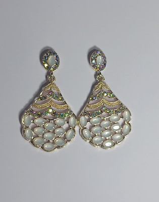 AZTAZ Handcrafted Gold Drop Earrings with Gemstones and Pink Accents Alloy Chandbali Earring