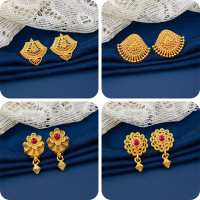 LaChoiceIt Pack of 4 Pair Traditional Gold Pleted Earring Collection Brass Earring Set