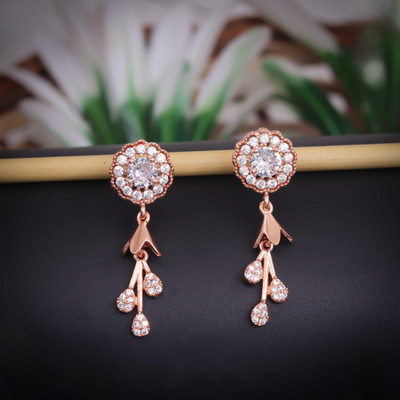 immitation Dainty Blossom Rose Gold American Diamond Drop Earrings Metal Stud Earring
