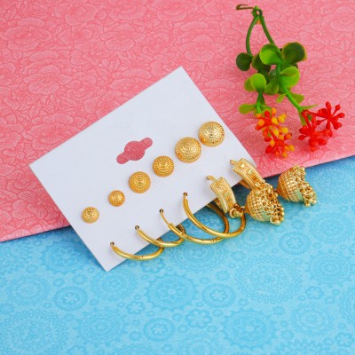 Thrillz Combo of 6 Golden Earrings Studd Earrings for Girls and Woman Earrings Set Brass Earring Set