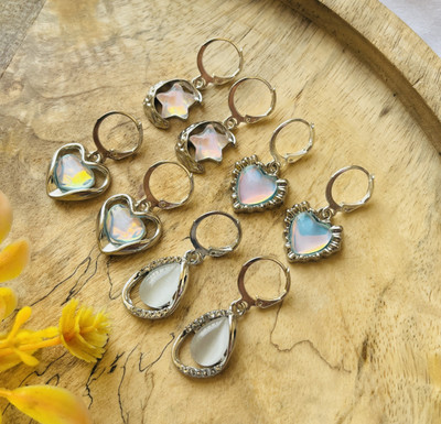 Sonisirani Pack of 4 Aesthetic Trendy AD Silver Charm Round Hoop Earrings For Women Alloy Hoop Earring