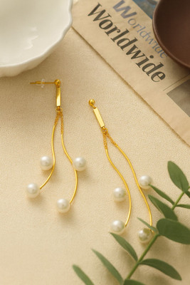 vien Elegant Gold Plated Pearl Drop Earrings for Women & Girls Stainless Steel Drops & Danglers