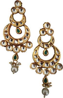 Fashion Empire Indian Long Earrings in Kundan and Meenakari Work in Green Color Earrings Beads Brass Drops & Danglers