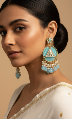 Shivanya Vogue Triangle Kundan Beaded Dangler Alloy Drops & Danglers, Chandbali Earring, Jhumki Earring, Earring Set