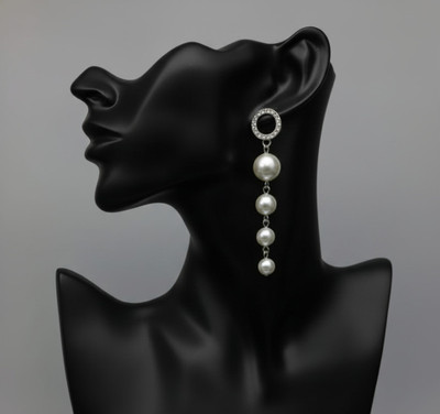 Ayrus Enterprises Elegant Cubic Zirconia & Faux Pearl long Dangle Earrings for Girl, Women Cubic Zirconia Alloy, Stone Stud Earring