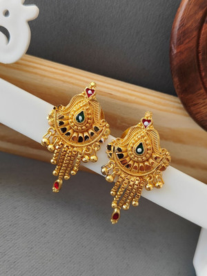 Pushp Creation 1 GRAM GOLD PLATED STUD EARRINGS FOR WOMEN/GIRLS. Cubic Zirconia Brass Chandbali Earring