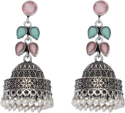 AVNI CREATION Blue Leaf Oxidised Jhumka Brass Earring Set