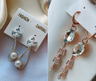 TABASSUM NISHA Golden and silver earrings Crystal Alloy Drops & Danglers