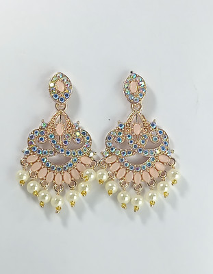 AZTAZ Elegant Pearl Drop Stone Studded Chandbali Alloy Chandbali Earring