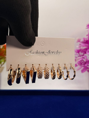 uniqquejewels 5 Pair Golden Hoop Earrings Set for Women | Fashion Jewellery | Earrings | Alloy Hoop Earring, Earring Set