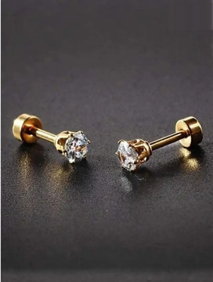 Sharvi Golden white stone daily use simple round Earring Pearl Alloy, Brass, Crystal Plug Earring, Stud Earring