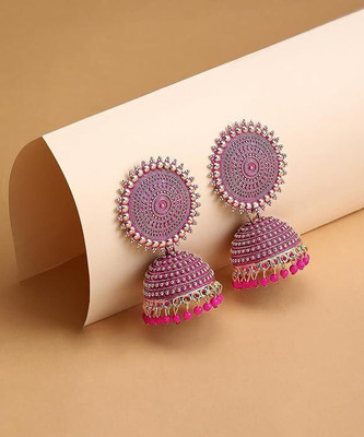 ABC Unique Pink Kundan Chandbali Earrings with Pearl Drops for wedding party Alloy Jhumki Earring, Chandbali Earring, Stud Earring, Drops & Danglers