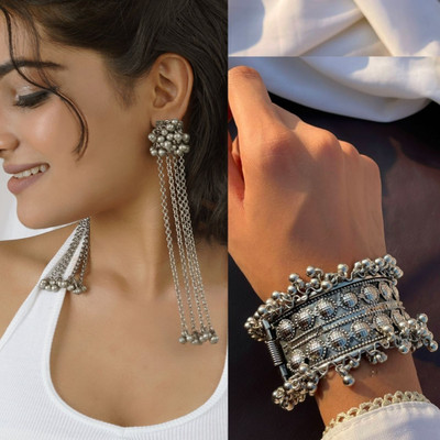 Ashir Combo of 2 Jhumki Jhumka Earrings and Cuff Bracelet Bangles for Women and Girls Alloy Drops & Danglers