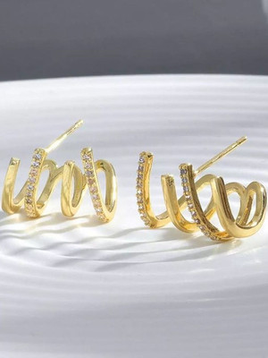 Dressberry Korean Studded 4 Earring Effect Claw Stud Earrings For Women/Girls Cubic Zirconia Alloy Stud Earring