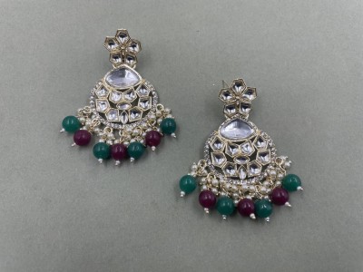 R A Enterprises Gold Plated Red Green Kundan Pearl, Quartz Alloy Jhumki Earring