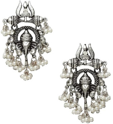 house of common Fashion Latest Stylish Oxidised Ganesh Earrings for Women and Girls Agate Alloy Earring Set
