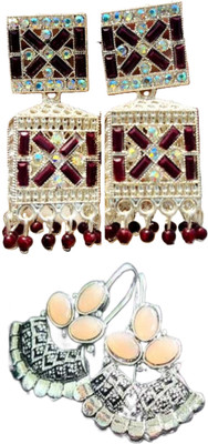 Hernger traders Earring-Box-009_02 & Oxidise_Kundan_Beige_04 Cubic Zirconia Alloy Earring Set