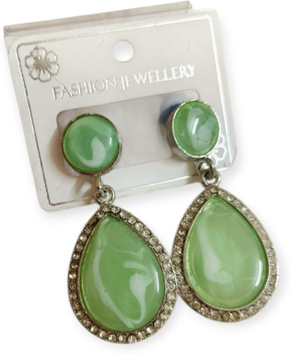 LOVIA BY HM GREEN CRYSTAL EARRINGS FOR WOMEN, HEAVY EARRINGS Crystal Alloy Drops & Danglers