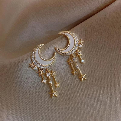 MAHADEV CREATION Moon Star Tassel Dangle Earrings Crystal Alloy Stud Earring
