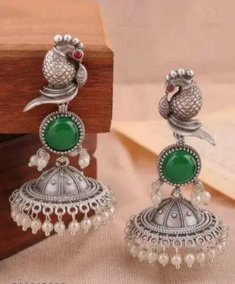 DANGAR ENTERPRISE Beautiful Unique Design Oxidised Silver Stone Earrings Alloy Stud Earring