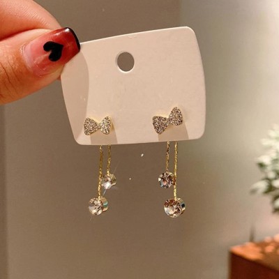 JAY SHREE MAHAKAL Golden Bow Style Two Way Earrings Crystal Alloy Stud Earring