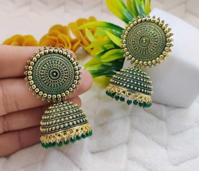 Anish Latest Collection Ethnic wedding Kundan Jhumka earrings for Girls & Woman Green Pearl Alloy Jhumki Earring