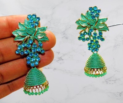 Raksha wedding jhumka earrings for women blue color fancy stone jhumka party wear Pearl Alloy Jhumki Earring, Drops & Danglers