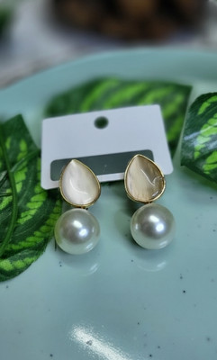 Aura Collection Elegant Pearl Drop with Tear-Drop Stud Earrings Brass, Alloy Stud Earring, Drops & Danglers