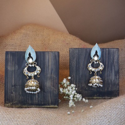 I Jewels Traditional Meenakari Kundan & Stone Studded Chandbali Earrings For Women Alloy Jhumki Earring