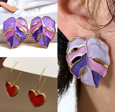 BLINGEE Korean Earrings Combo For Women Girls Heart Leaf Stylish Trending Trendy Alloy Earring Set, Drops & Danglers, Stud Earring, Hoop Earring