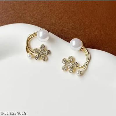 RISHASTYLE Flower motive and AD stone and pearl and gold plated Zircon Alloy Stud Earring, Drops & Danglers