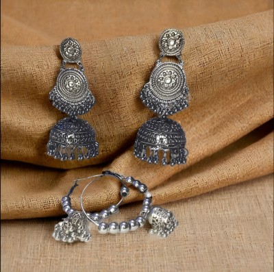 spellbound fashion Traditional Oxidized Silver Jhumkas Earrings With Beads And Indicate Detailing Alloy Jhumki Earring