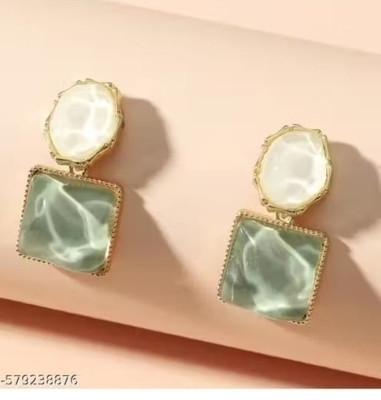 RISHASTYLE Pastel green colour earrings for girls and women Zircon Alloy Stud Earring, Drops & Danglers
